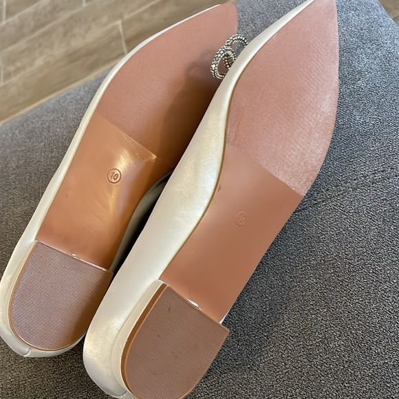 Bowlful Ivory Satin Rhinestone Pointed-Toe Ballet Flats - Picture 4 of 5